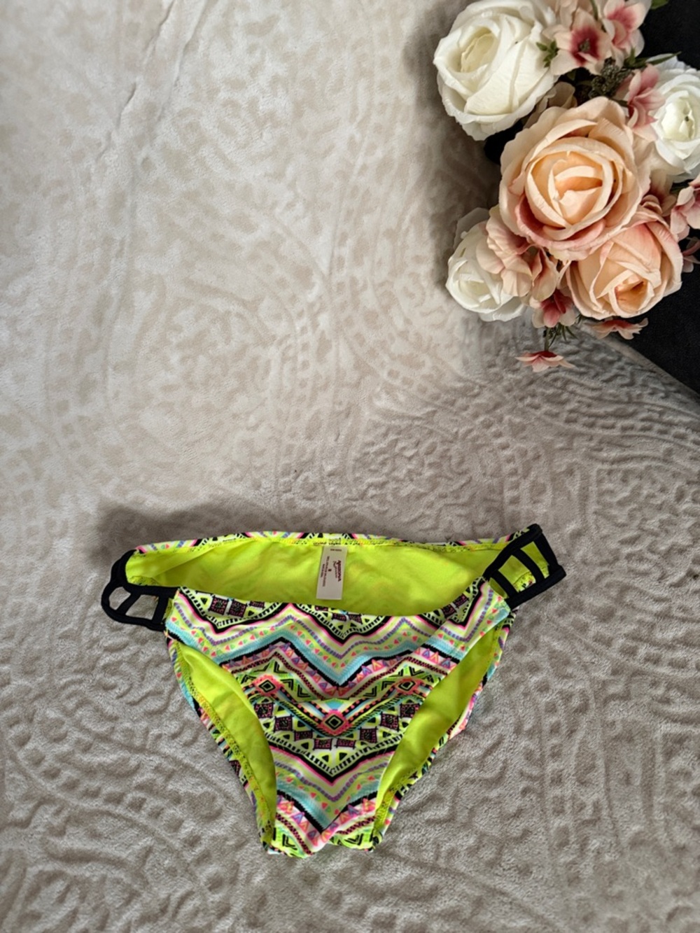 Arizona Jean Company Neon Yellow Multi-Color Bikini Bottom